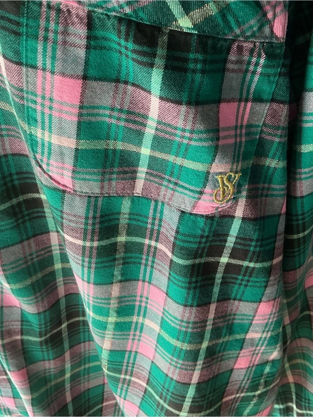 Victoria's Secret Green and Pink Plaid Button-Down Shirt